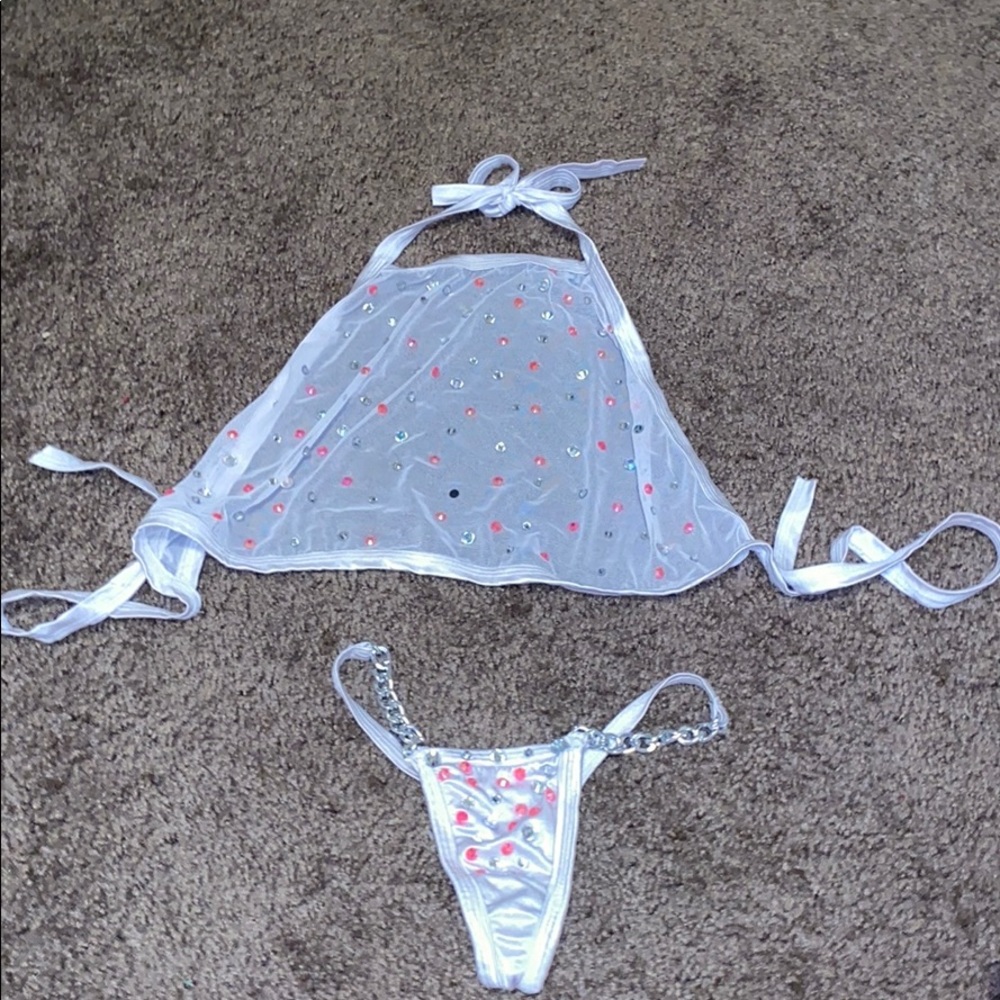 White rhinestone 2piece Dance outfit